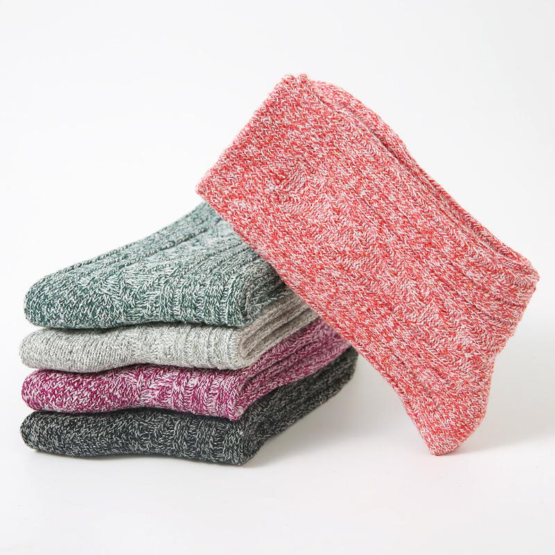 5/10 Pairs Comfortable Casual Autumn Winter Thickened Warm Women's Socks Women's Double Needle Double Thread Wool Socks Solid Color Mid Calf Socks