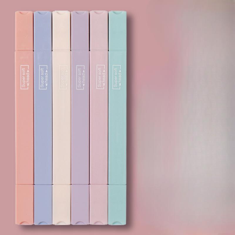6PCS Pastel Highlighters Fluorescent Pen Highlighter Stationery Kawaii Kawaiii Supplies Marker Pens Colored Markers Adorable Pencils