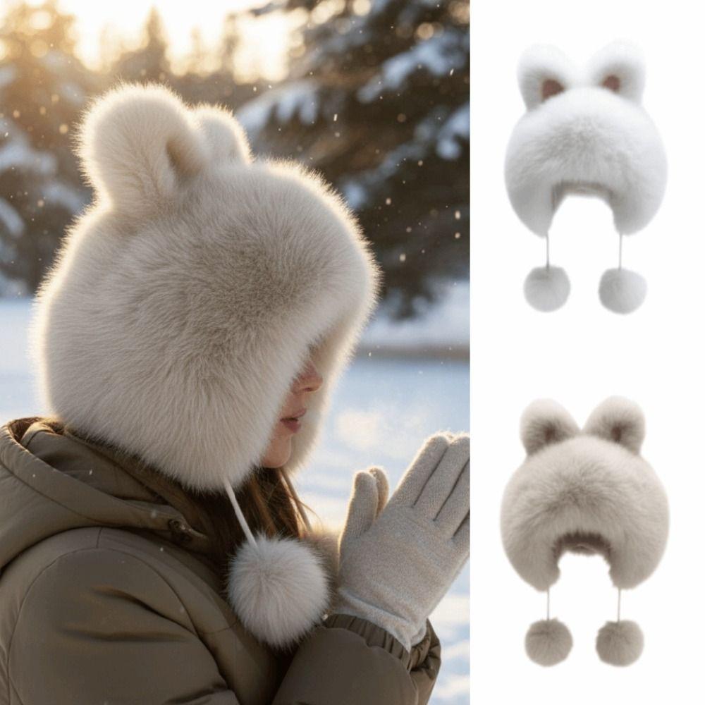 Thickened Winter Warm Fox Ear Cap Fluffy Soft Women's Lei Feng Cap Earmuffs Earflap Bunny Cat Ear Hat New Year Gift