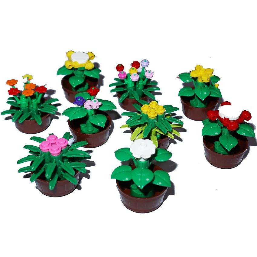 MOC Construction Bricks City Street Potted Plants Tree Stem Grass Flower Pot House Garden Accessories Blocks 6064 30176 30239 4727