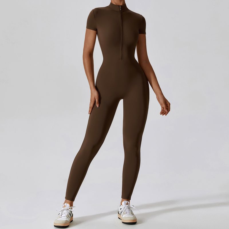 SK * IMS Kardashian Same Style Jumpsuit Zipper Short Sleeve Yoga Jumpsuit Women's Fitness Sports One-Piece Bodysuit