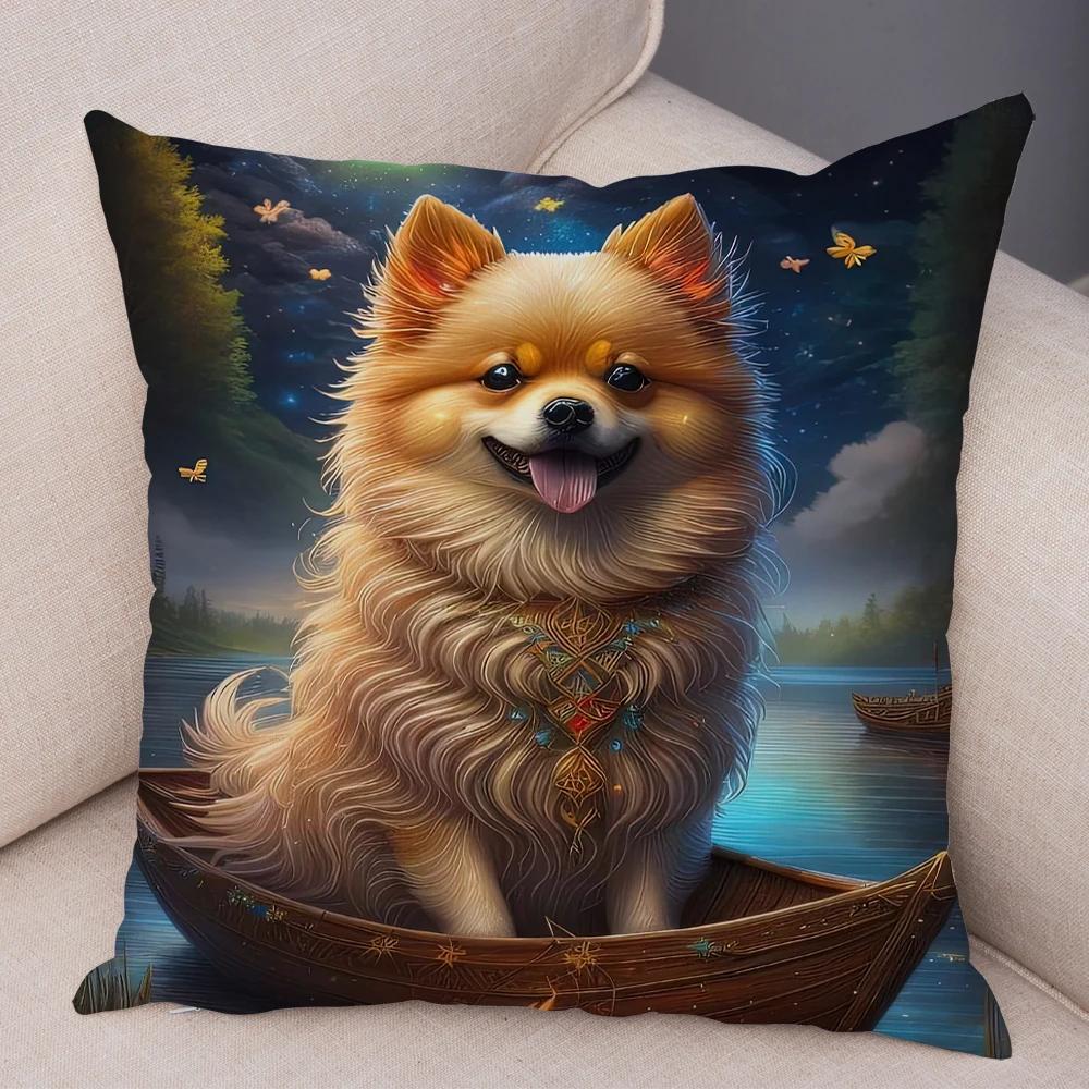 Moon Boat Butterfly Dog Corgi Cushion Cover Double Print Decor Pet Animal Pillowcase Soft Plush Pillow Case for Car Sofa Home