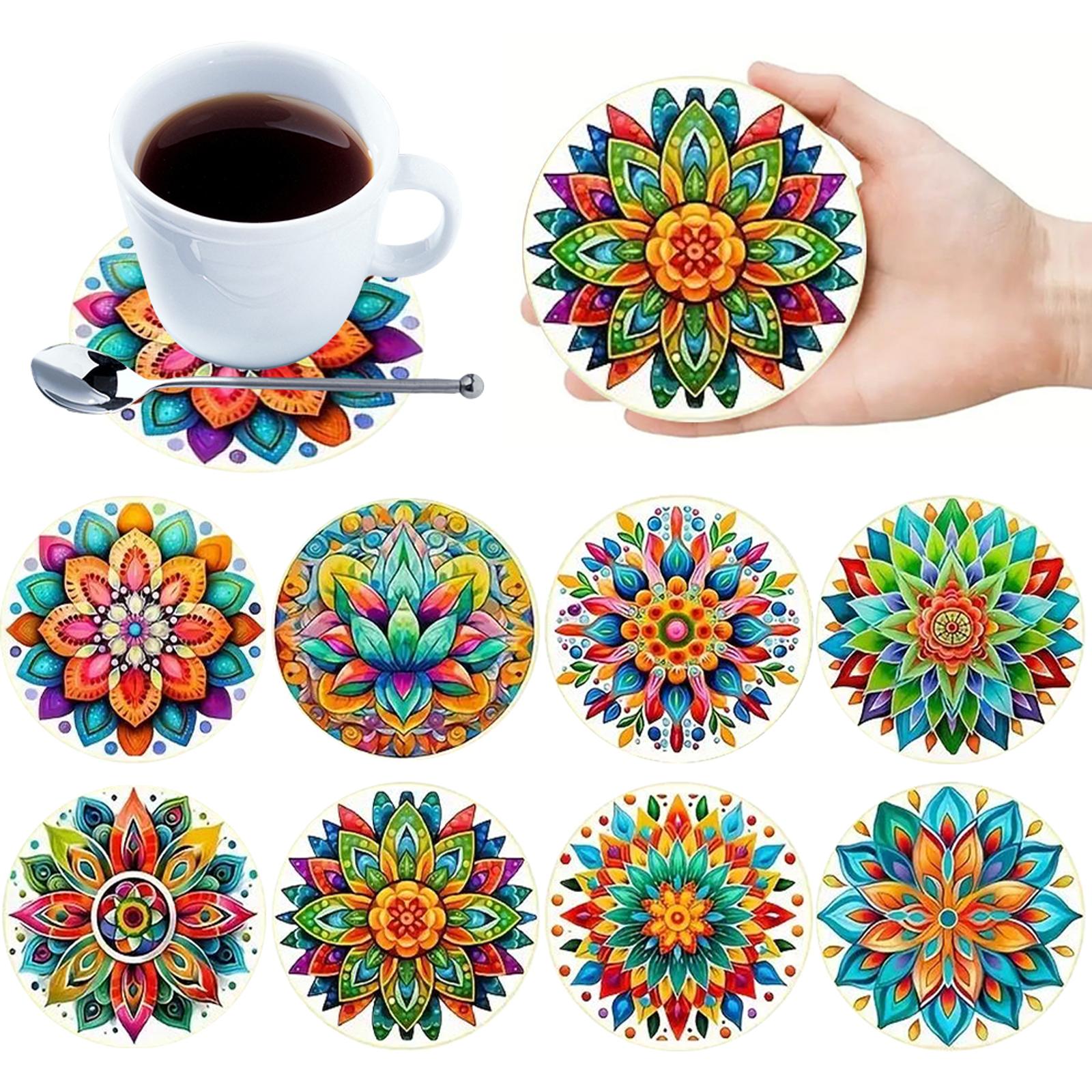 8Pcs Wooden Christmas Snowman Cup Coasters Set Drinks Coasters Non Slip Round Coasters for Beginners Adults