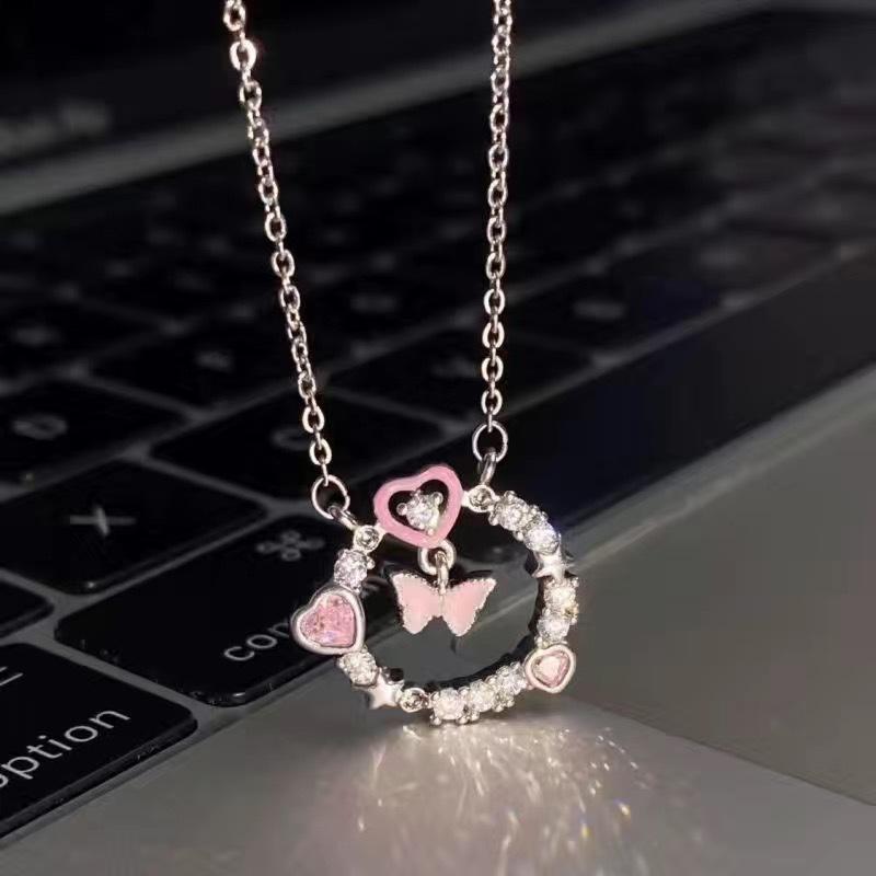 Six-pack bow love zircon necklace chain niche design ins