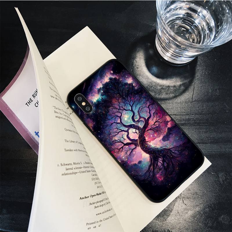 Rough Wood Grain Effect Tree of Life Yin Yang Phone Case for iPhone 8 7 6 6S Plus X SE 2020 XR XS 14 11 12 13 Mini Pro Max Mobil