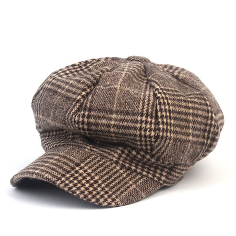 Universal chemistry Wool Glencheck Beige Newsboy Cap