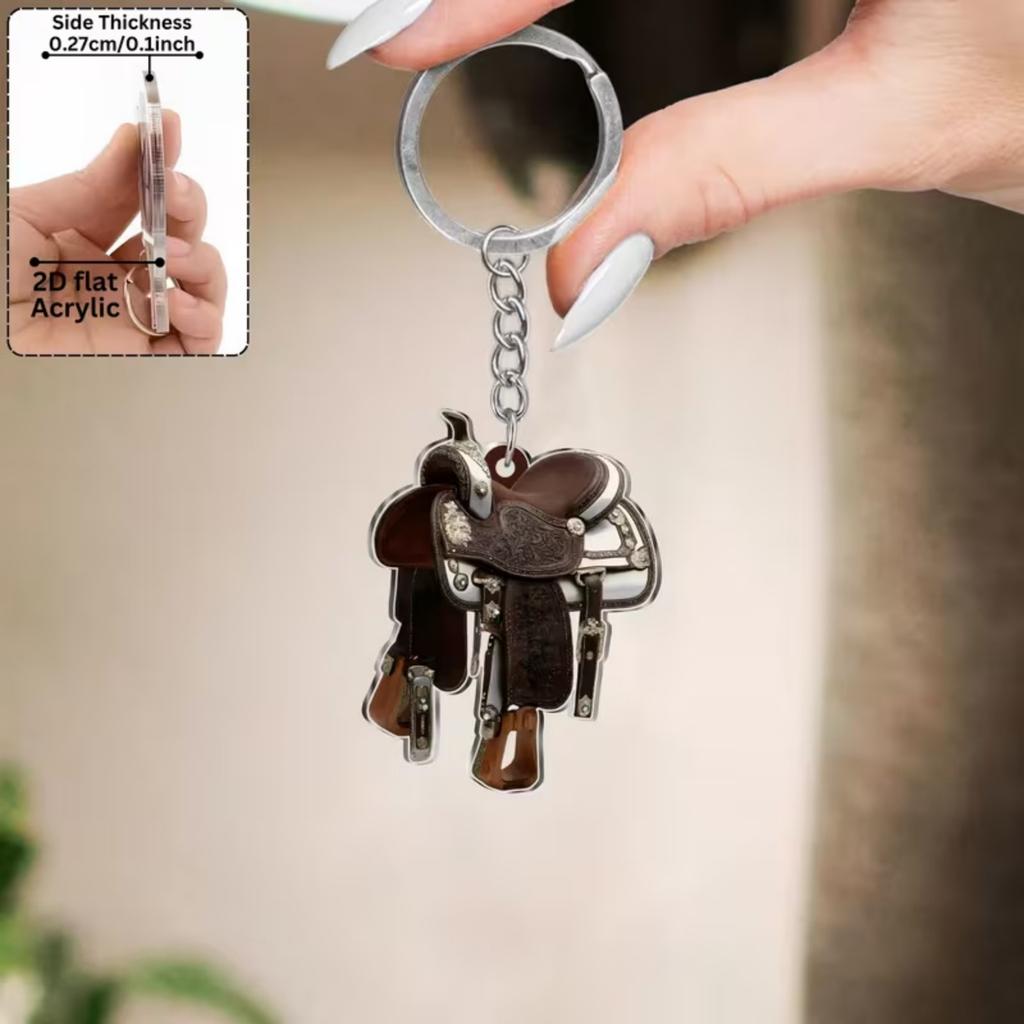 Stylish Acrylic Horse Saddles Keychain For Car Mirror Decoration Hanging Ornament Gift Home Decors And Locker Use