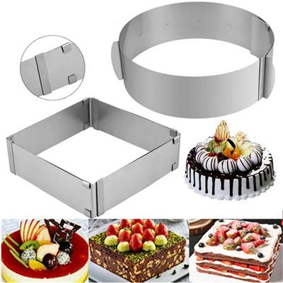 6"-12" Verstellbarer Runder Quadratischer Kuchenring Ausstecher Form Edelstahlform Verstellbarer Mousse-Ring Backwerkzeug