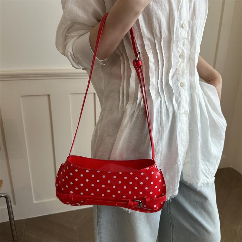 Vintage Polka Dot Color Block Women Fashion Single Shoulder Handheld Underarm Small Square Bag