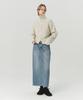 Leuba Rear-Slit Denim Long Skirt - Mid Blue