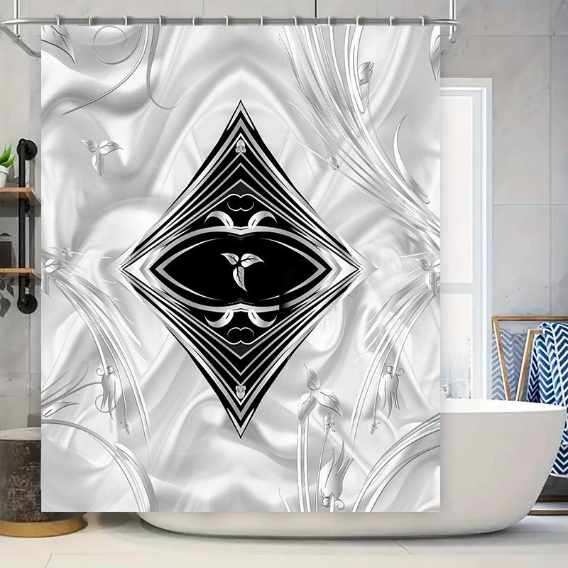

Black And White Diamond Shower Curtain With Geometric Design For Bathroom Decor Modern Abstract Pattern Home Decoration Supplies W60H190(CM)-1 Pcs