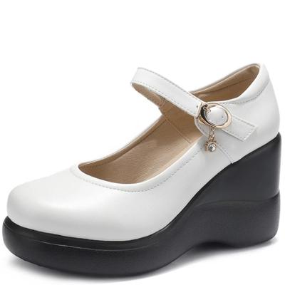 8.5cm Small Size 32-43 Fashion Shallow Platform Wedges Shoes Women Mary Janes  Fall High Heels Pumps for Office Mode Mom