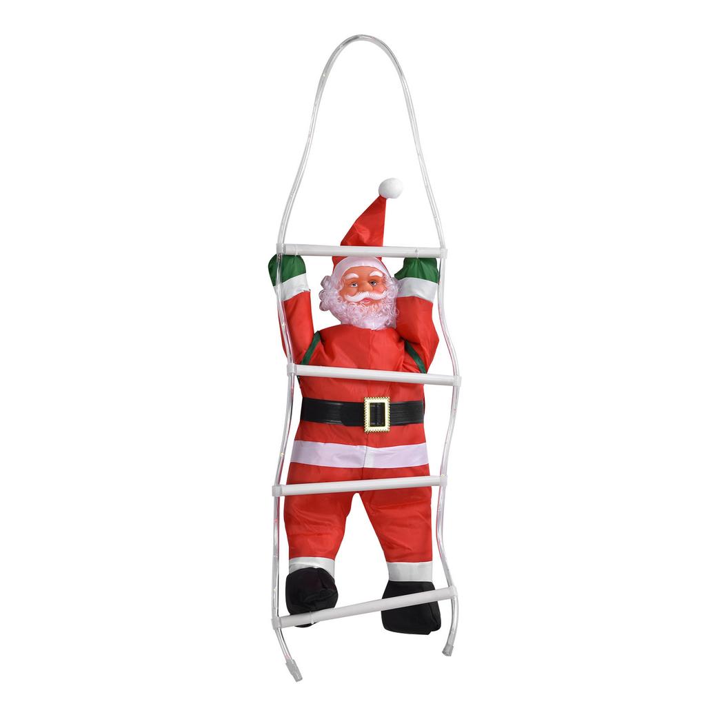 LED Santa Claus šplhající po provazovém žebříku Vánoční ozdoba na vánoční stromek, domovní dveře