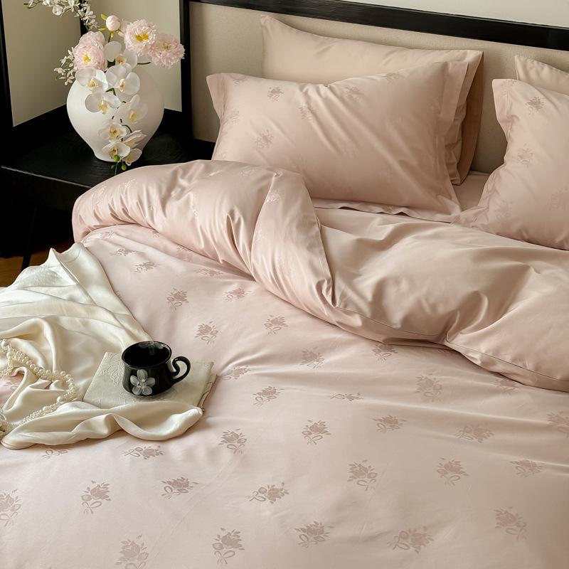 Class A Maternal Infant Grade High-End Long-Staple Cotton Cotton Jacquard 4-Pcs Set Pure Cotton Bed Sheet Quilt Cover Light Luxury Bedding 4