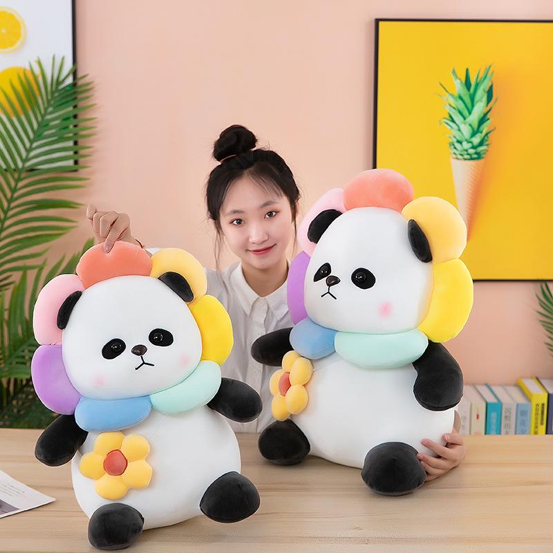 Cute Sunflower Bear Throw Pillow Doll Plush Toy Cute National Treasure Panda Doll For Girls