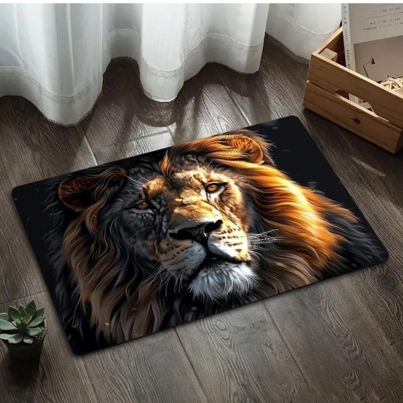 Tappetino d'ingresso con motivo Leone Nero Decorazione Stanza Uomini Tappeto Soggiorno Tappeto Antiscivolo Bagno Decorazione Casa