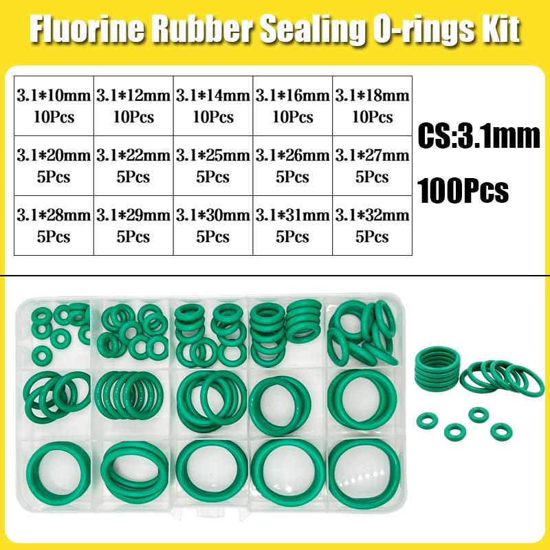 FKM O-Ring Grüner Fluorkautschuk Gummi Dichtung O-Ring CS1.5/2.0/2.4/3.1mm Ölbeständig Säure-Lauge-Beständig O-Ring Satz