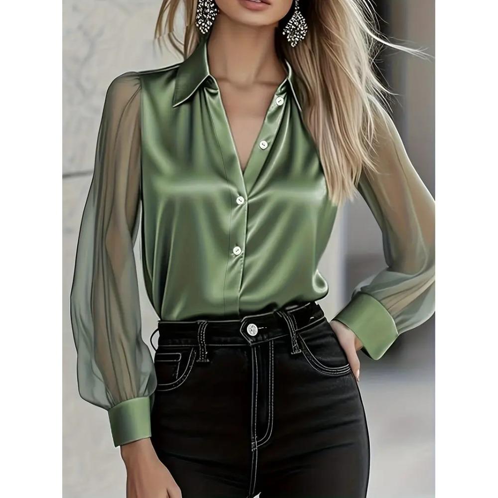 New Autumn Collection: Lightly Luxurious, Sophisticated, Long-Sleeved, Versatile and Youthful-Looking Satin Shirt for Women
