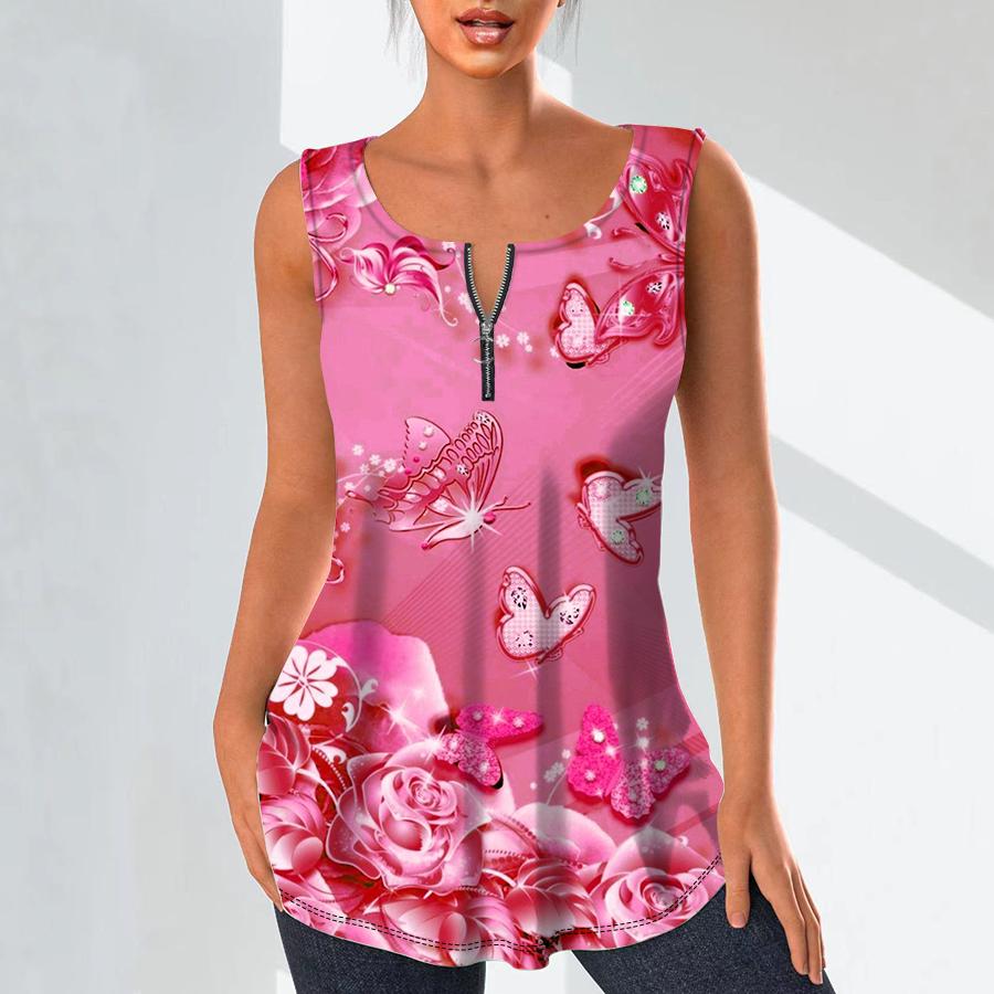 

Женские модные рубашки с v-образным вырезом, повседневные топы, футболка, женский жилет с 3D принтом летающей бабочки, блузка без рукавов больших размеров, топы на бретелях 6XL красный
