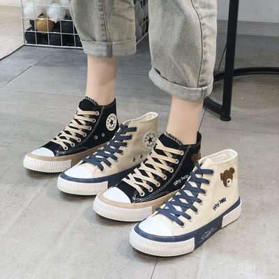 Fashion Woman Sneakers High-top Casual Flat Canvas Shoes Woman Designer Shoes Spring Autumn Bear Lace Up Sneakers Woman Zapatos De Mujer