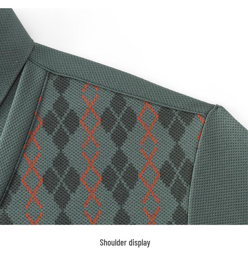 Men's Long Sleeve Rhombus Print Lapel T-shirt - Fake Two-Piece Casual Top