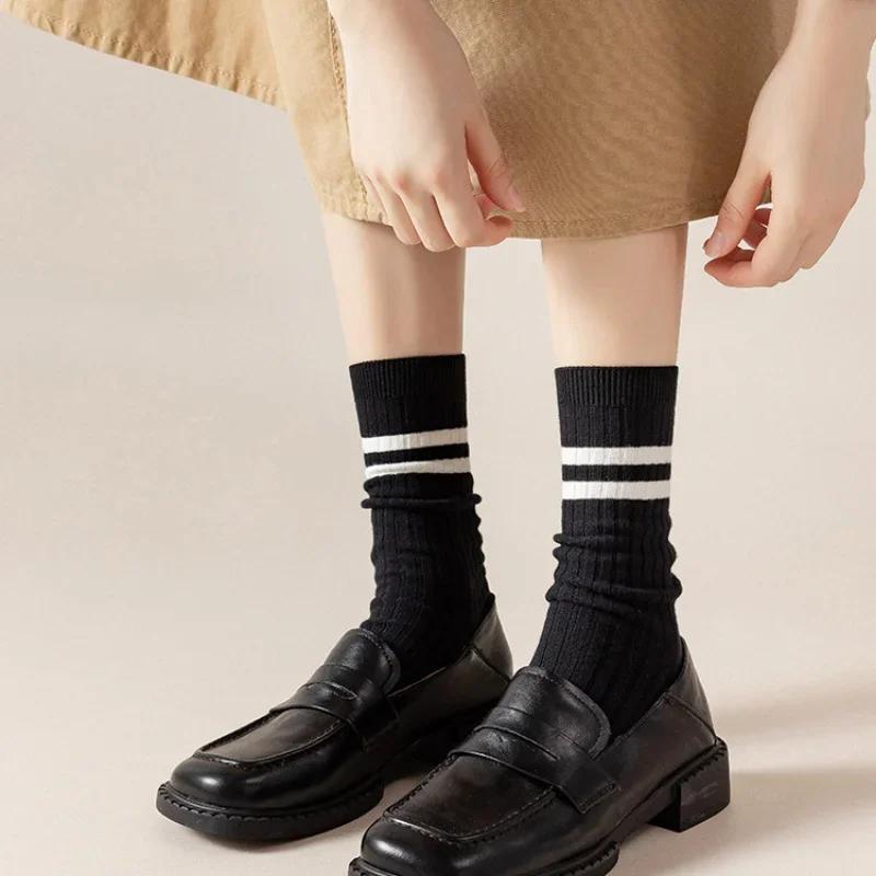 Retro Striped Sports Women Socks Japanese Fashion High School Girls Socks Casual Fashion Harajuku Streetwear Knitting Long Socks