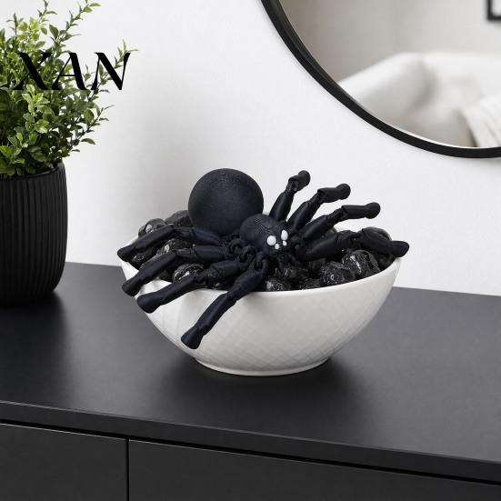 Movable Spider Joints 3D Printed Articulated Figurine, Flexible Joint Black Realistic Model Statue, Collectible Gothic Ornament for Halloween