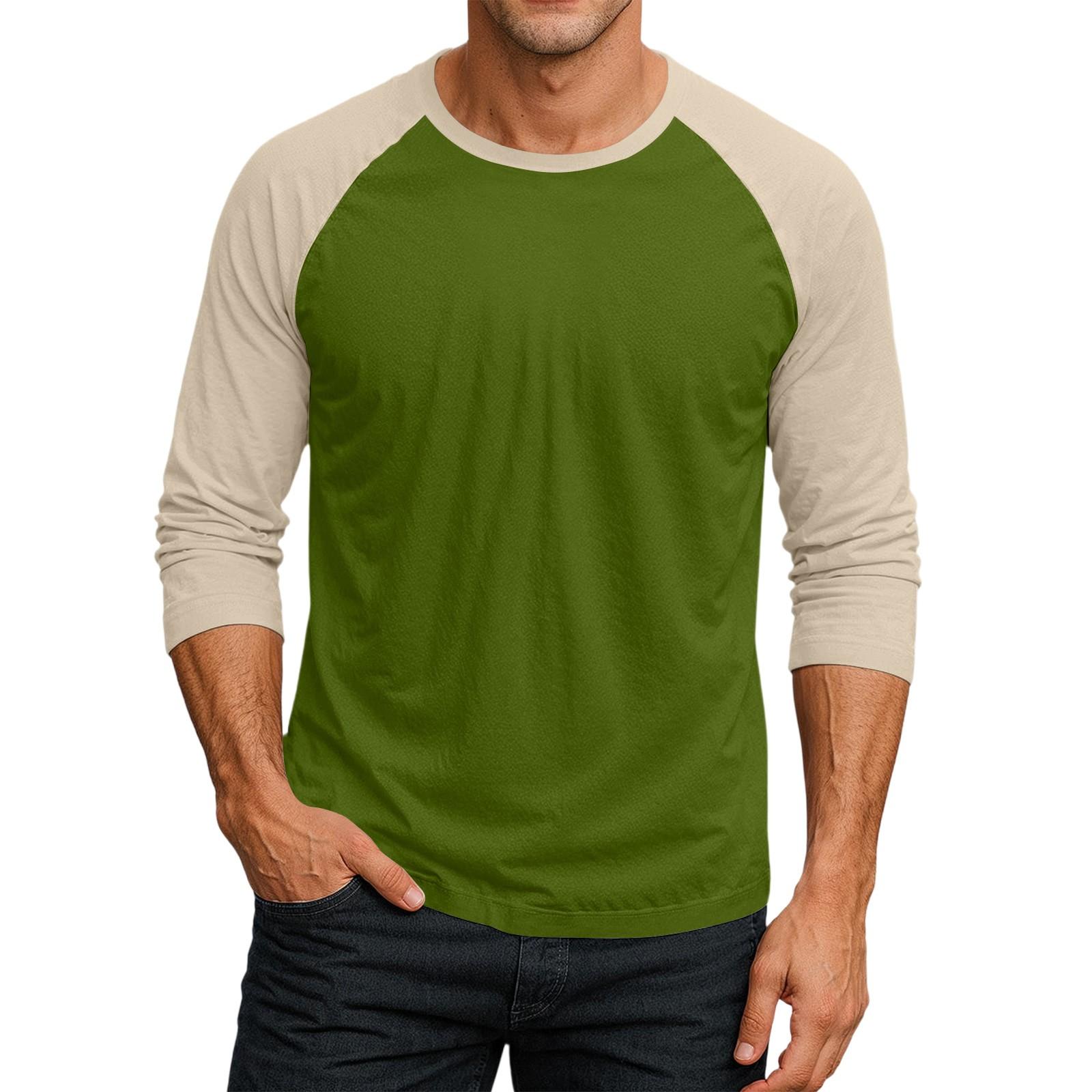 

Мужская футболка с круглым вырезом, контрастным цветом реглана и рукавом три четверти XL зелёный