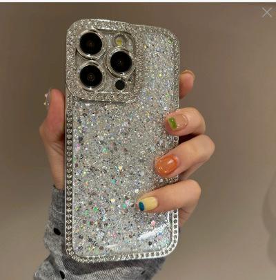 

Glitter edge drill for iPhone17Pro mobile phone case Apple 16Pro advanced sense 14Pro Epoxy 15Pro iPhone17 серебряный