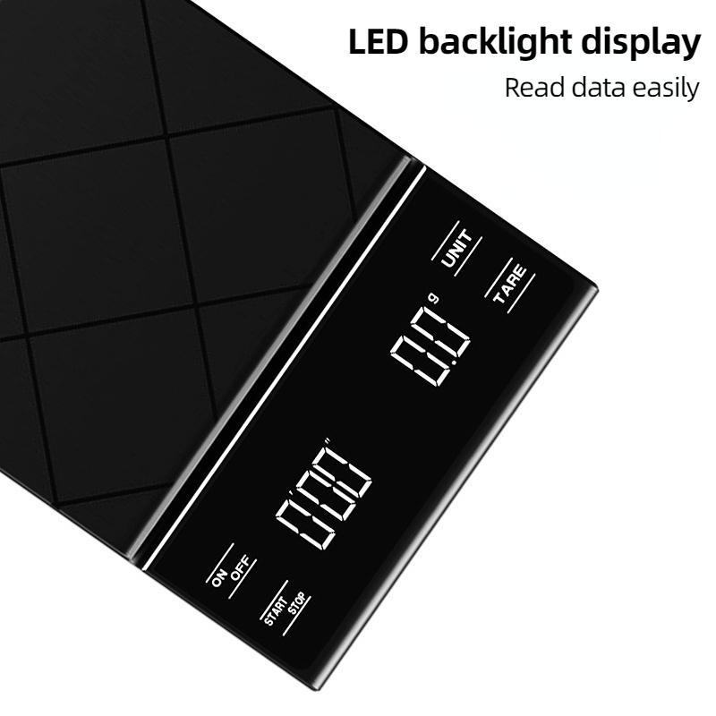Digital Kaffevåg Med Timer LED-Skärm 3kg/0.1g Multifunktionell Kökskaffevåg Hushållskaffevåg Köksredskap