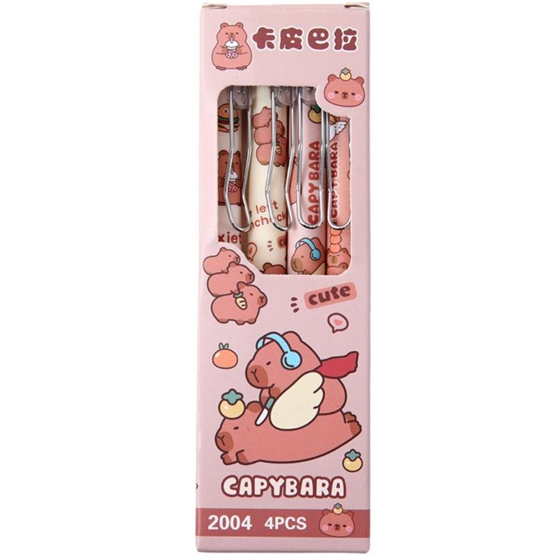4PCS Cartoon Gel Inks Pen Retractable Gel Pen with Metal Clip Ergonomic Grip 0.5MM Tip Black Inks for Office School