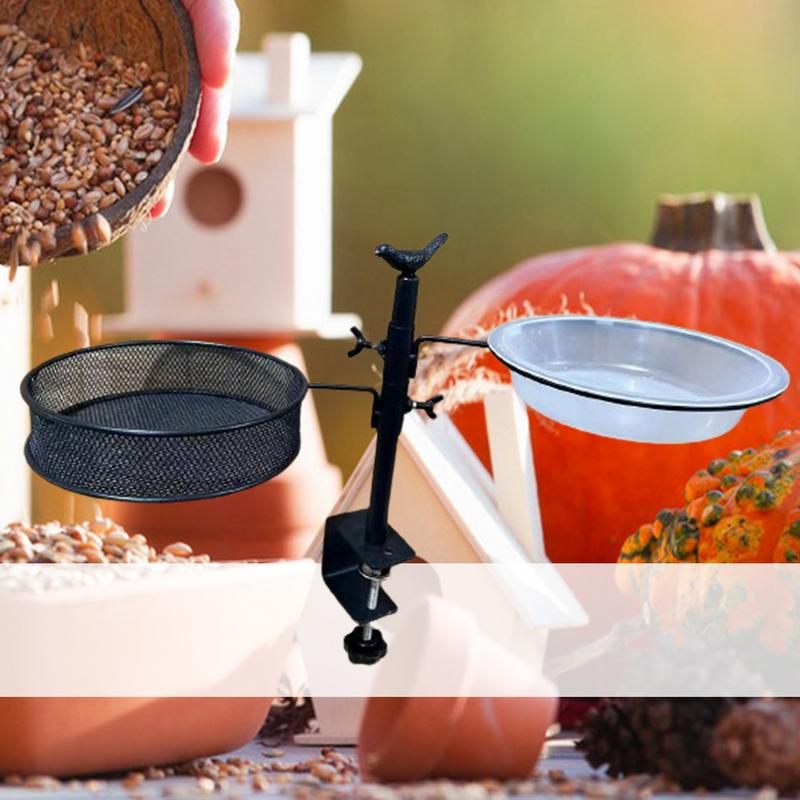 Deck Bird Feeder Bird Water Bowl Feeders With Metal Mesh Tray 360-Degree Rotatable Feeding Station Flower Pot Stand For Balcony