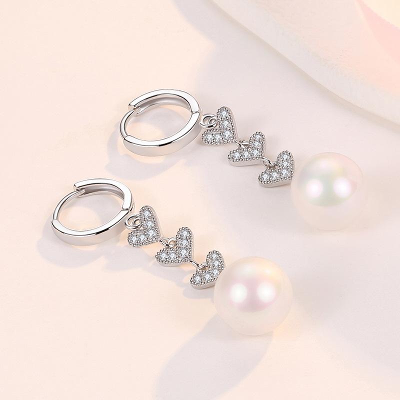 Exquis Boucle d'oreille Perle Femme Argent Sterling Cœur à Cœur Incrusté Zircon Boucles d'oreilles pour Femmes Longue Frange Statement