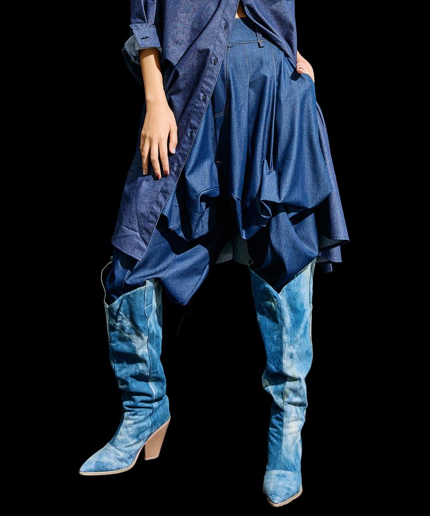 Lekyulli Skirt Silhouette Baggy Pants Like Denim Deep Blue