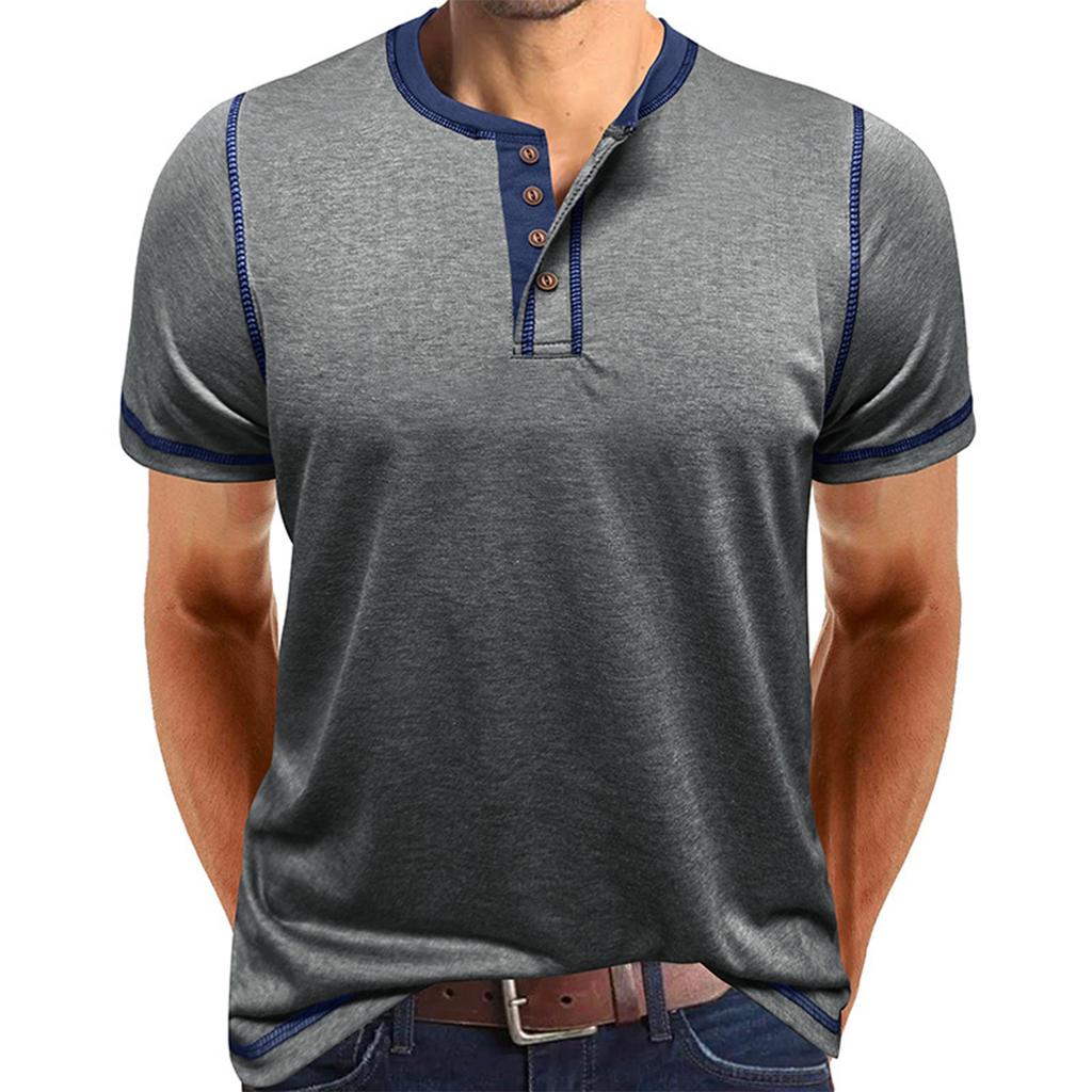 Men's Short Sleeved Shirt Men's 4-button T-shirt Casual Top