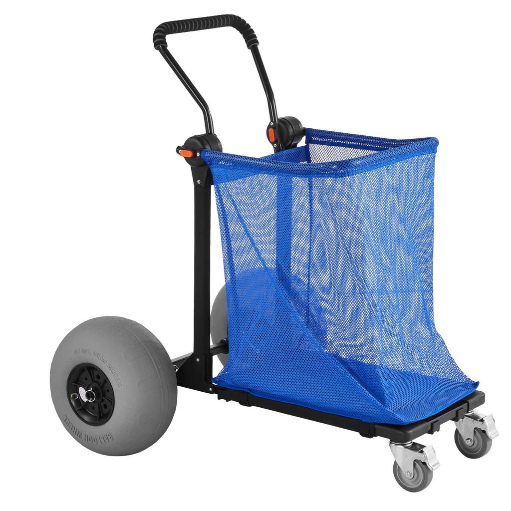 Beach Cart with Large Wheels for Sand, 75 kg Load Capacity, Heavy Duty Folding Beach Wagon with 320 mm Balloon Wheels, Storage Bag, 180° Adjustable