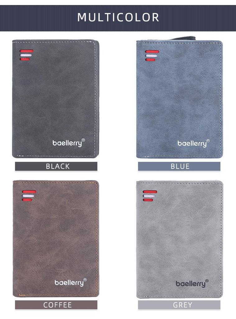 Baellerry Men's Zipper Short Wallet - Multi-Card Slot, Fashionable Vertical Mini Coin Purse