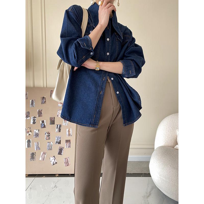 Sinan Vintage Point Collar Denim Shirt for Women, Autumn/Winter 2024, SN0968.
