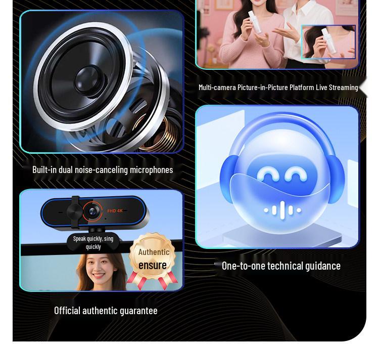 4K Ultra HD Live Streaming Webcam with Microphone for Computers and Laptops