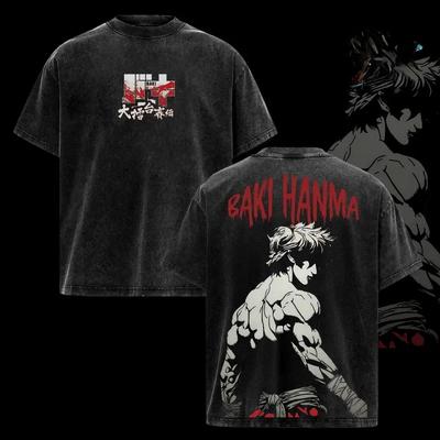 BAKI Hanma Baki Anime Printed Tee Men Women Washed Cotton T-shirts Manga Vintage T Shirt Harajuku Male Loose Short Sleeve Tshirt