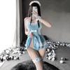 Cosplay Maid Erotic Extreme Cute Blue White Maid Cosplay Innocent Style One Piece Baby Doll Temptation Women Adult Costume Christmas Day Anniversary