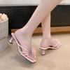 Fashion 2025 Summer New Soft Leather Square Head Flat Sandals  Heel Women's Sandals Slip-On Rubber Outsole Versatile Toe Post Slippers