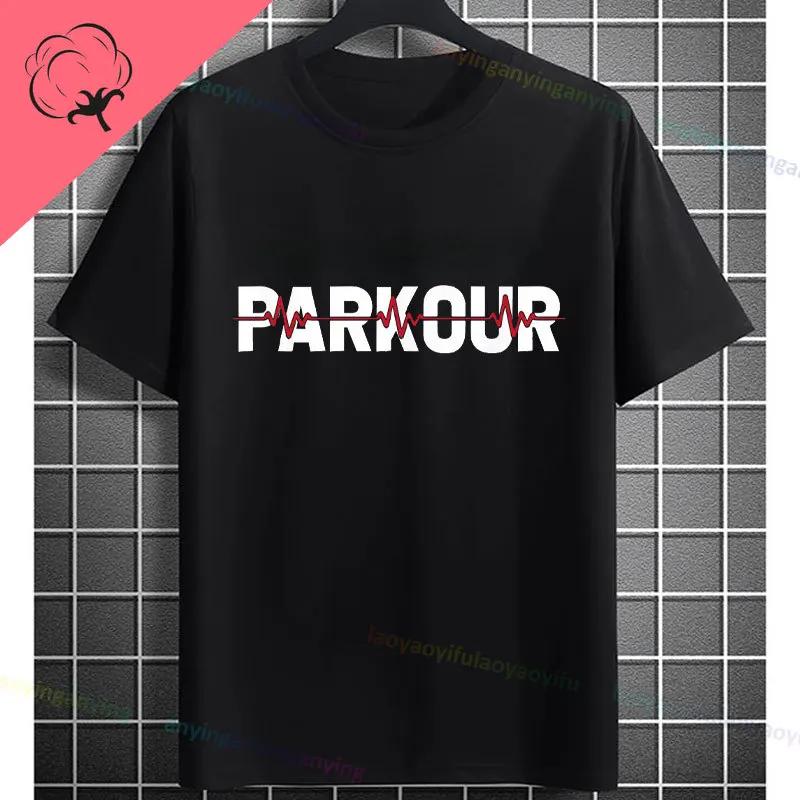 Unisexs Parkour Runner Tshirt With Bold Parkour Print Casual Round Neck 100cotton Allseason Comfort Tshirt Dynamic Tee
