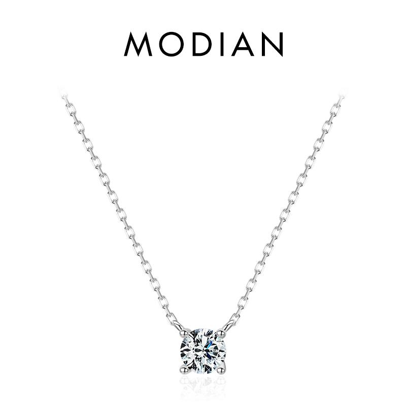 

Modian стерлингового серебра 925 пробы круглый простой прозрачный CZ цепочка ожерелья кулон для женщин свадьба помолвка эффектные ювелирные изделия 4MM серебряный