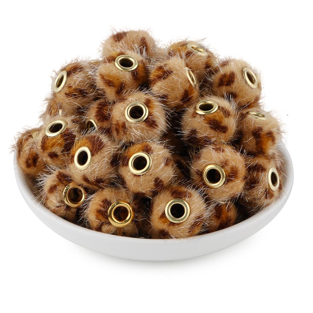20Pcs/lot 20MM Pompom Beads Plush Fur Covered Ball Bead Charms Straight Hole Big Hole Spacer Beads For Handmade Jewelry Access