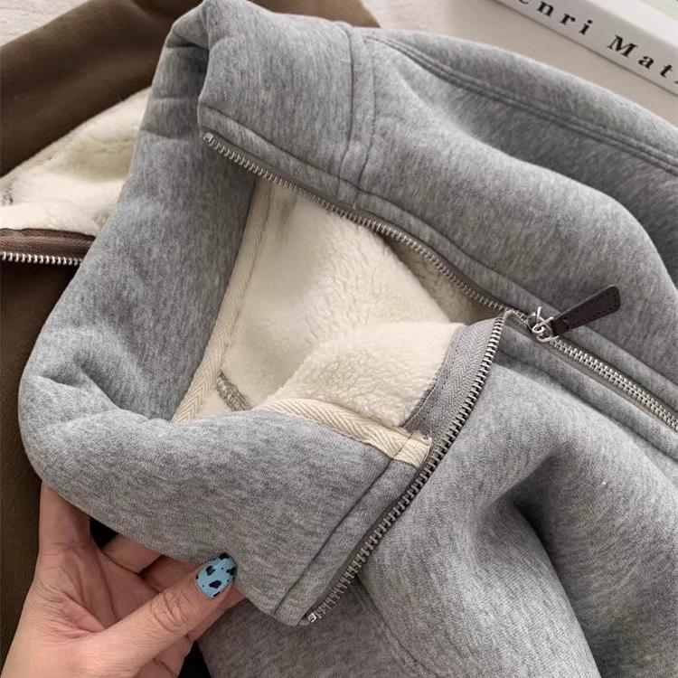 Thickened Velvet Sweatshirt Jacket Zipper Collar Warm Casual Autumn Winter Commute Women's
