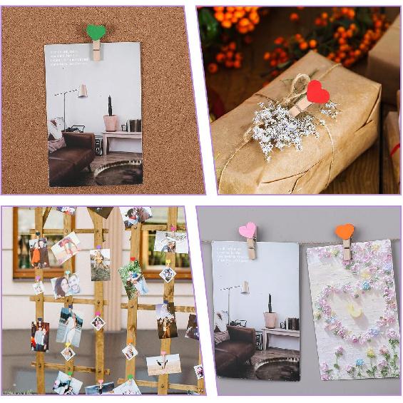 Heart Clothesp, 50 PCS Mini Colorful Clothesp Cute Wooden Clips Small Clothes Pin Photo String Hanging Photo Display with Clips for Home Party
