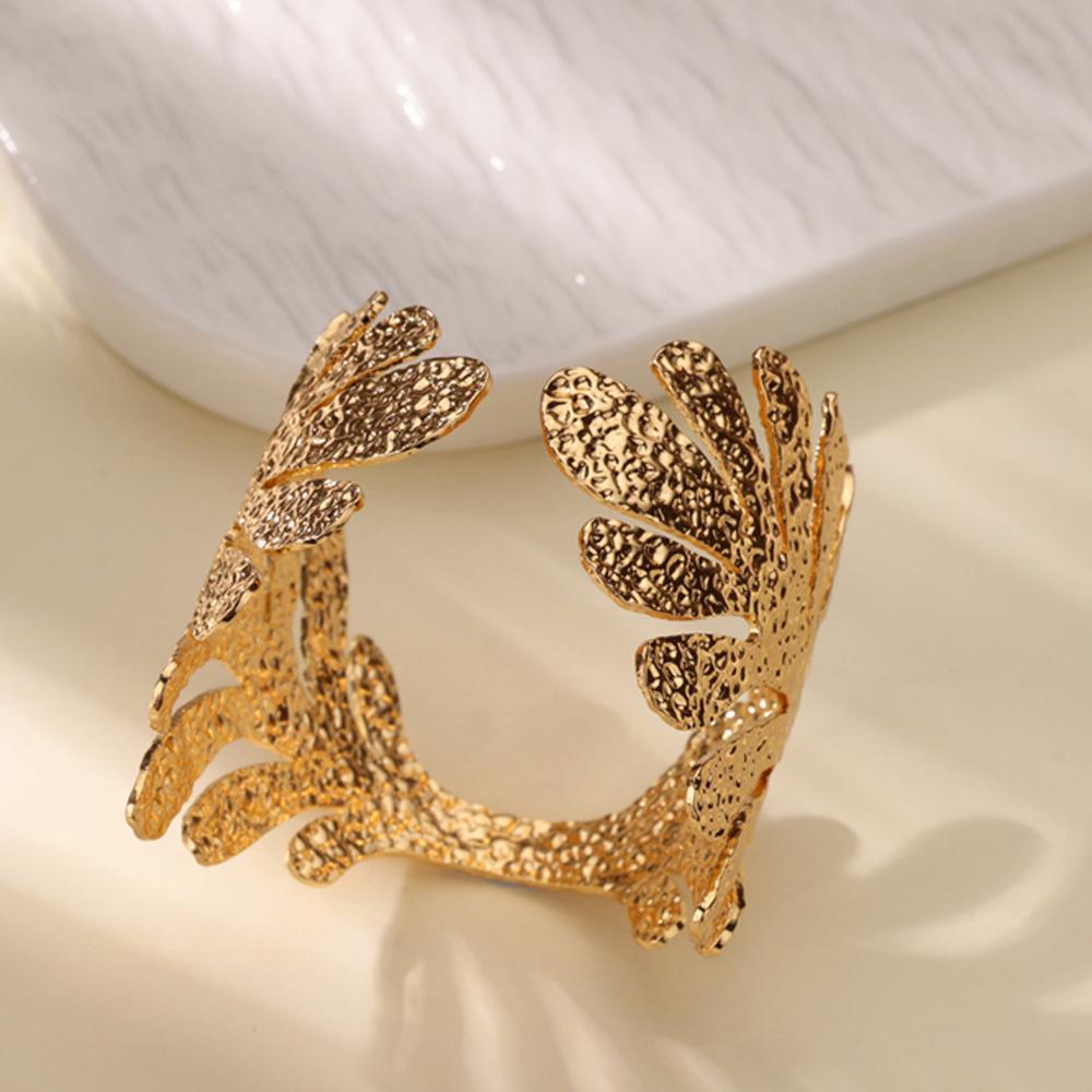 Stainless Steel Leave Bangle Bracelet For Women Simple Vintage Gold Color Geometric Open Cuff Bracelets Fashion Jewelry Gift