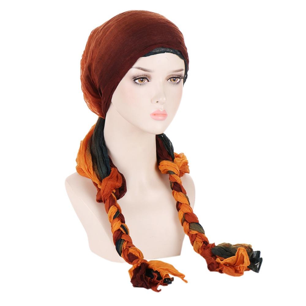 

Gradient Color Twist Braid Floral Headscarf Breathable Sunshade Indian Headwear Dustproof Ethnic Style Muslim Hijab Scarf Wraps