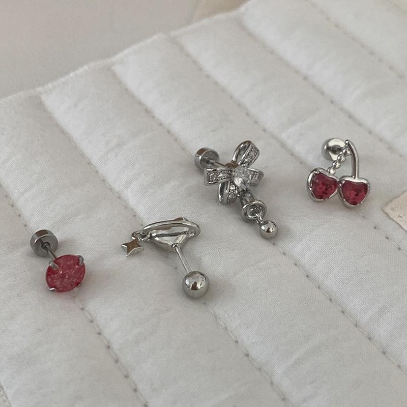 

Charming Cherry Heart Titanium Cartilage Studs - High-Class Niche Design Earrings